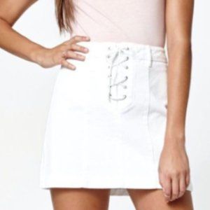 White Lace-up Denim Skirt